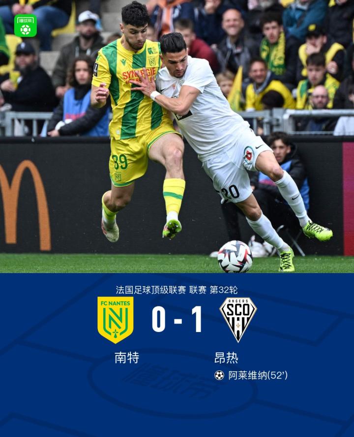 昂热战胜南特，继续保持不败